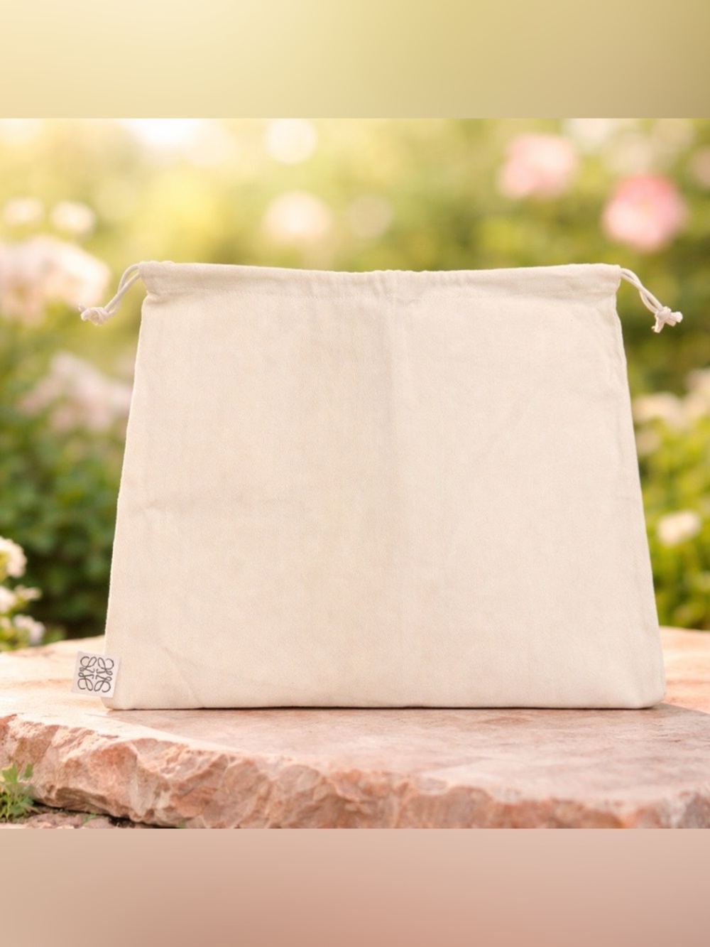Loewe Authentic Cream Drawstring Dust Bag with anagram Logo Tab